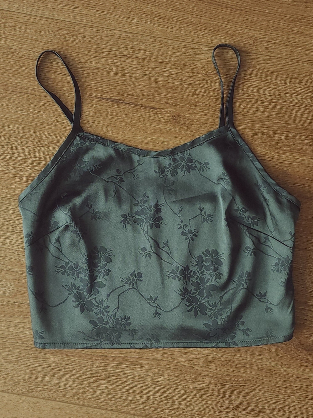 Green Floral Satin Camisole Crop Top